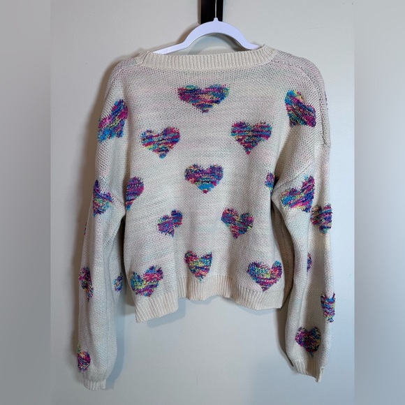 Women’s large no tag 80’s  lisa frank style yarn multi color hearts - Picture 3 of 4